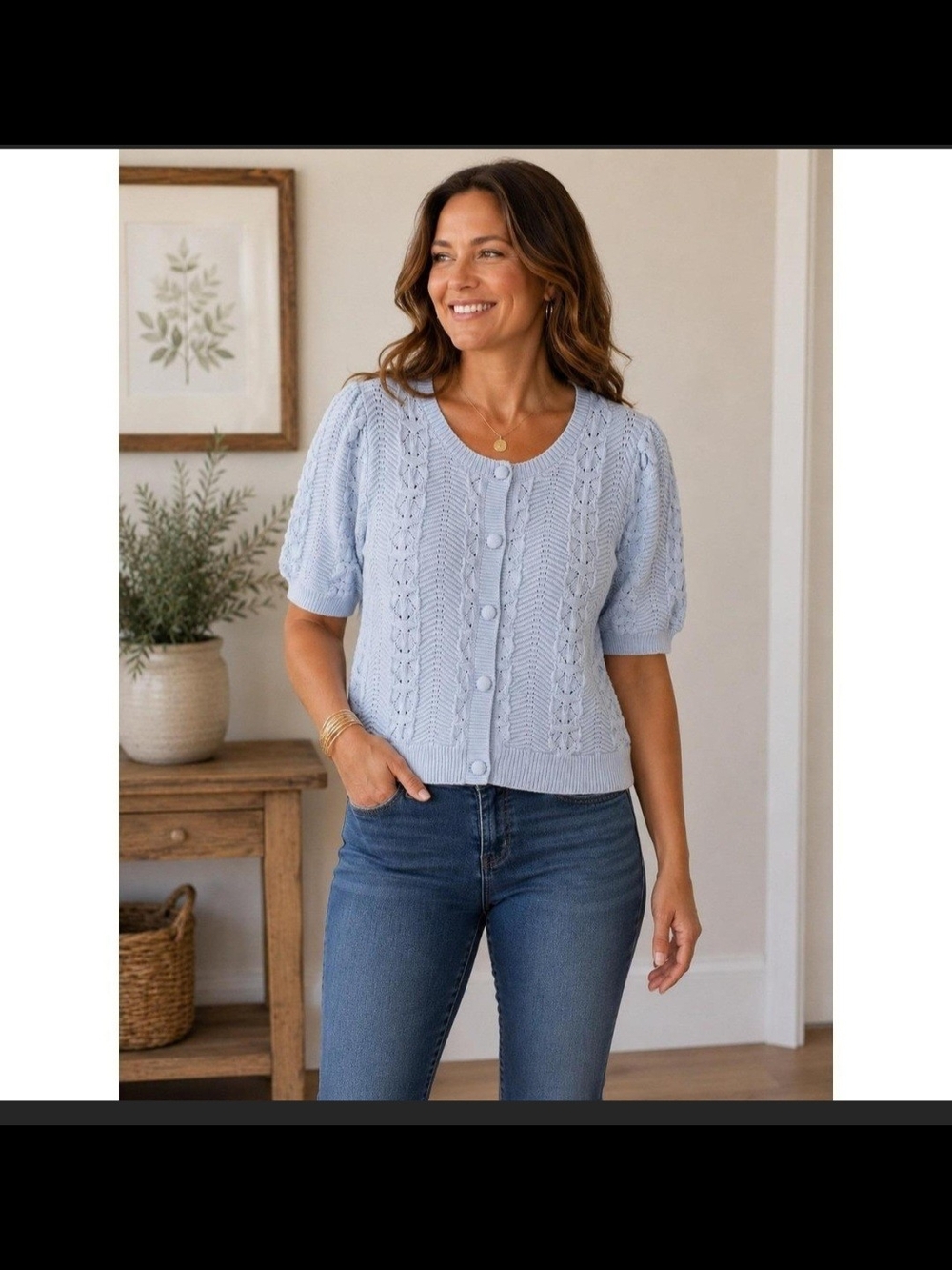 Joie Light Blue Cable Knit Button-Front Cardigan